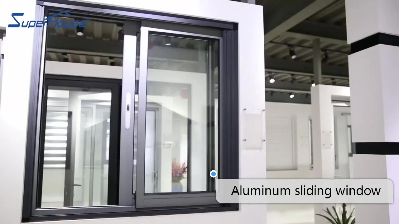 Superwu aluminium profile double impact glass sliding window with mosquito net