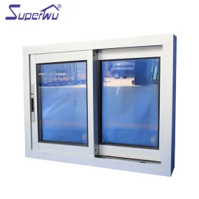 Superwu aluminium profile double impact glass sliding window with mosquito net