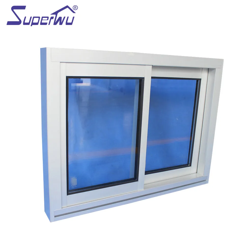 Superwu aluminium profile double impact glass sliding window with mosquito net