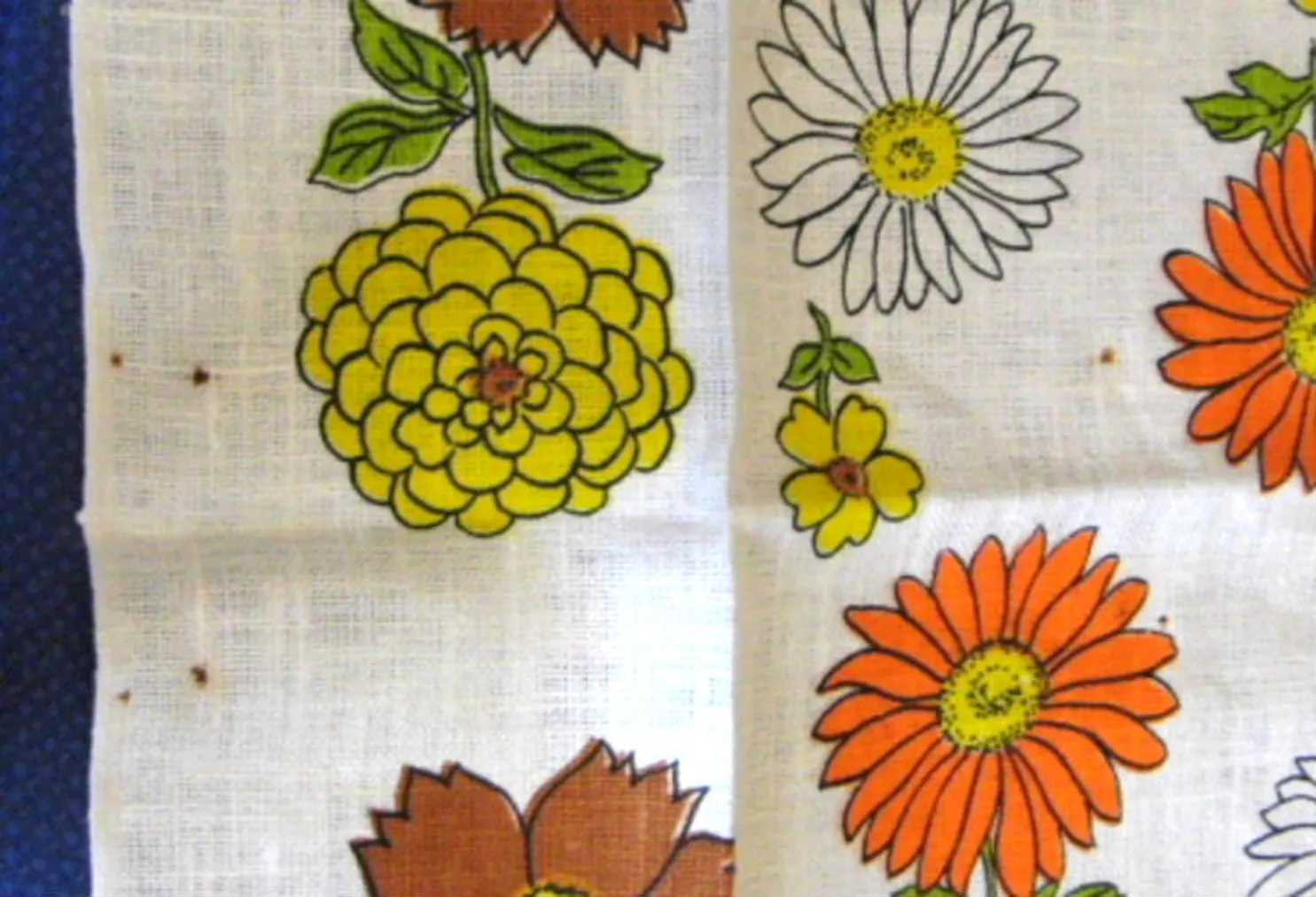 Tea Towel Retro Floral Linen Dish Towel Mid Century Colors Cool 1960s