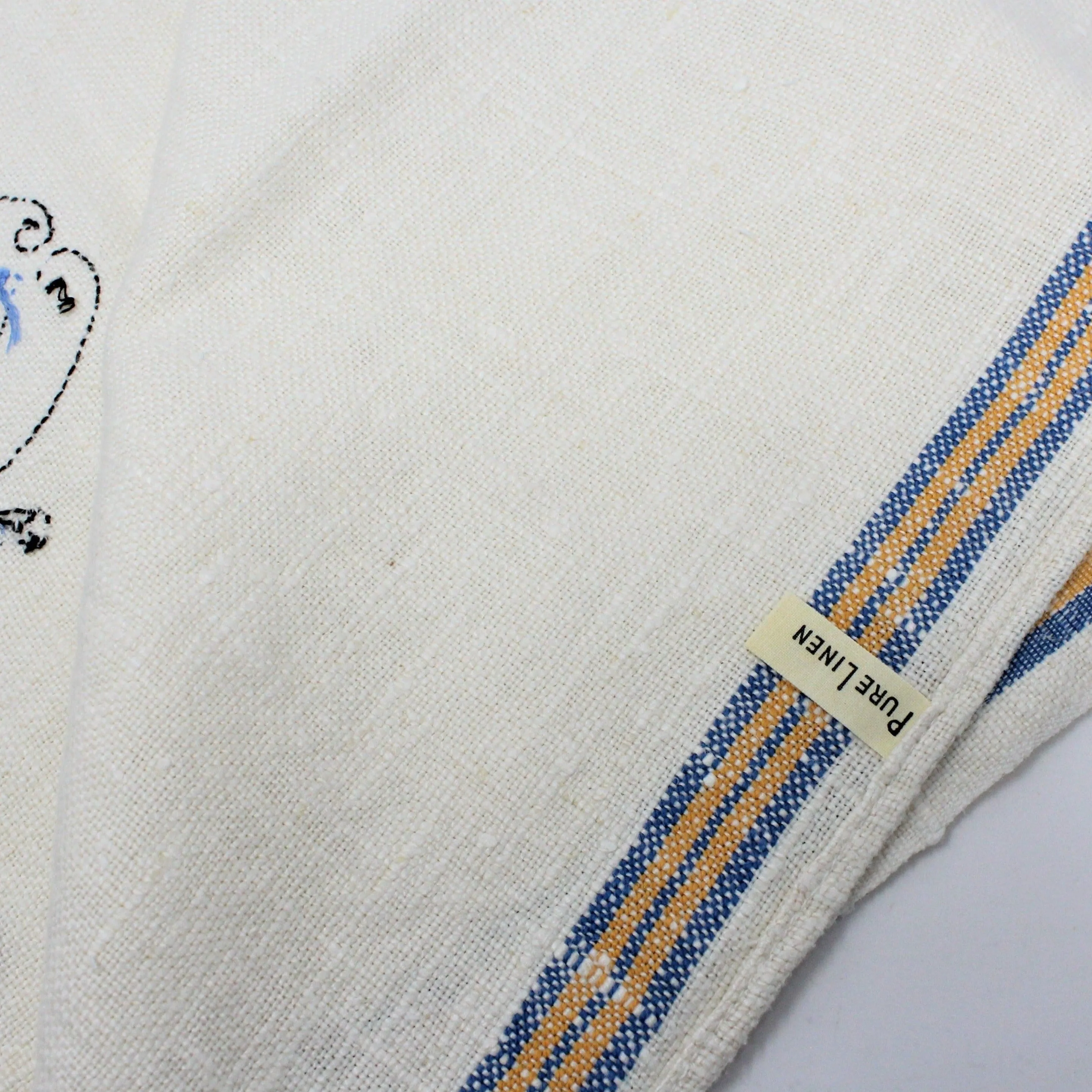 Tea Towels / Fingertip Towels, Embroidered Teapot, Blue and Yellow, Vintage Linen