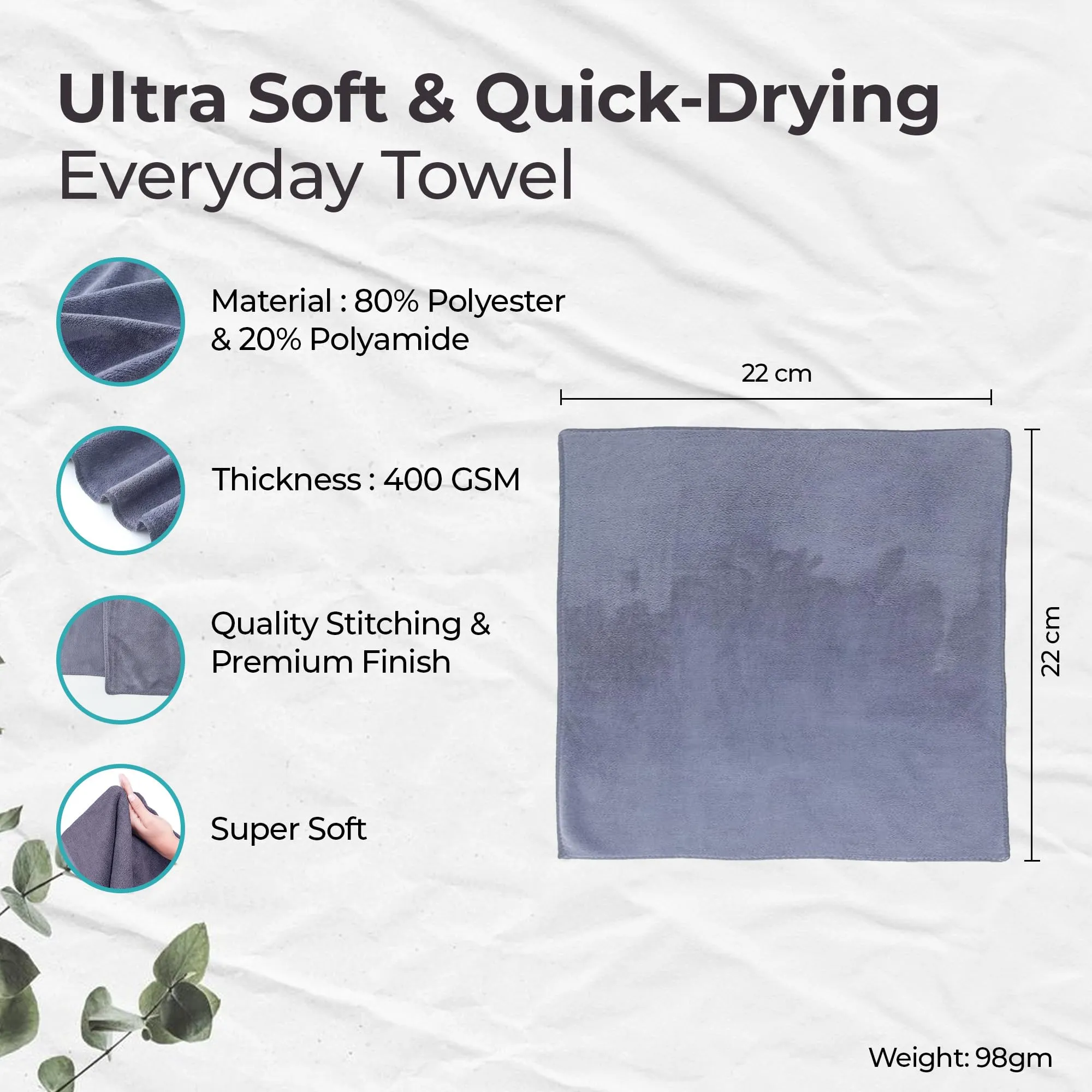 The Better Home Face Towel (40*60cm) | Face Towel for Women | Microfiber Towel for Face | Machine Washable | Face Towel for Men | Quick Drying | Easy to Carry | Gym Towel for Men Workout (1Pcs - Grey)