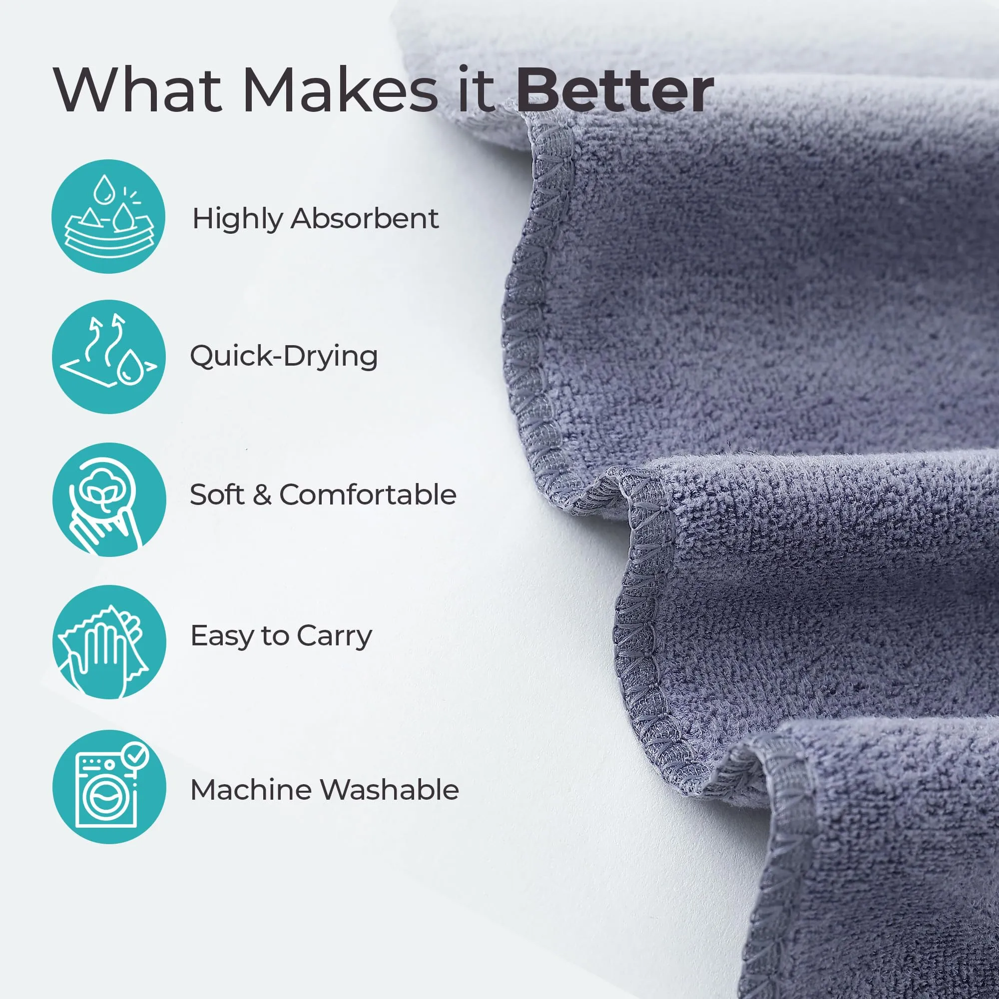 The Better Home Face Towel (40*60cm) | Face Towel for Women | Microfiber Towel for Face | Machine Washable | Face Towel for Men | Quick Drying | Easy to Carry | Gym Towel for Men Workout (1Pcs - Grey)