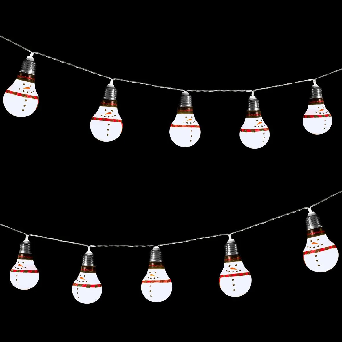 The Christmas Workshop Battery Operated 10 LED Snowman Retro Bulb Shaped String Lights, White