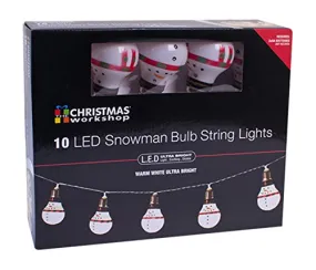 The Christmas Workshop Battery Operated 10 LED Snowman Retro Bulb Shaped String Lights, White