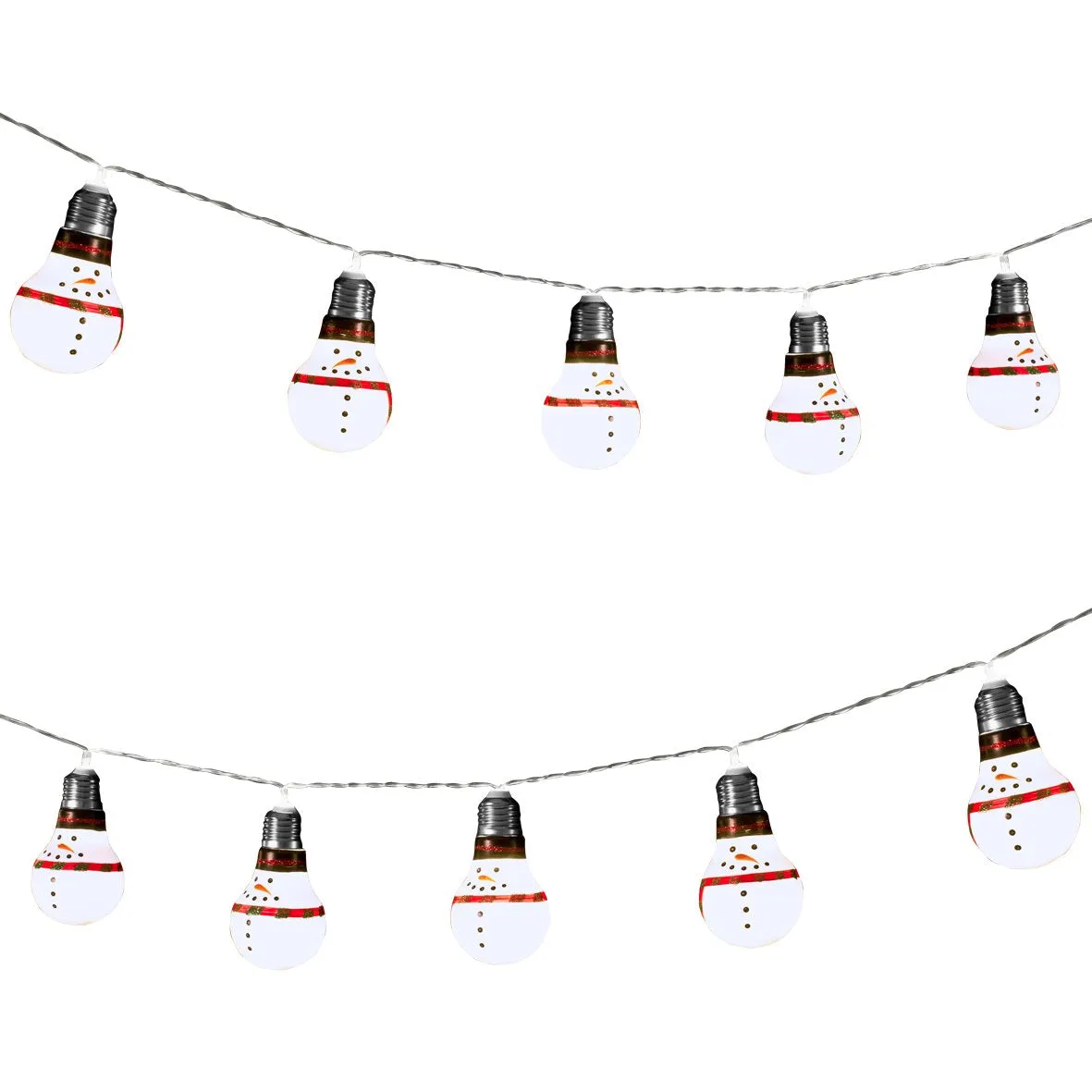 The Christmas Workshop Battery Operated 10 LED Snowman Retro Bulb Shaped String Lights, White