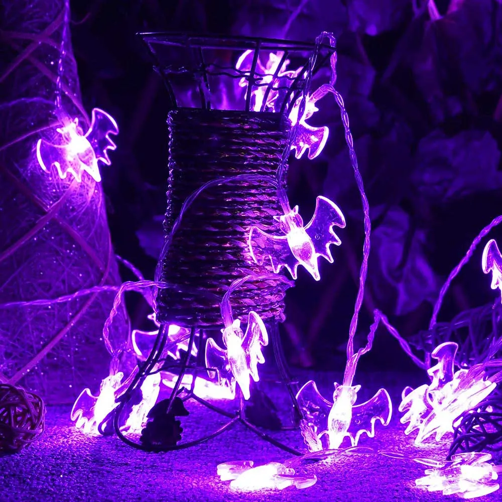 TheLAShop Halloween Fairy Light Purple Bat Lights Battery Operated 15ft