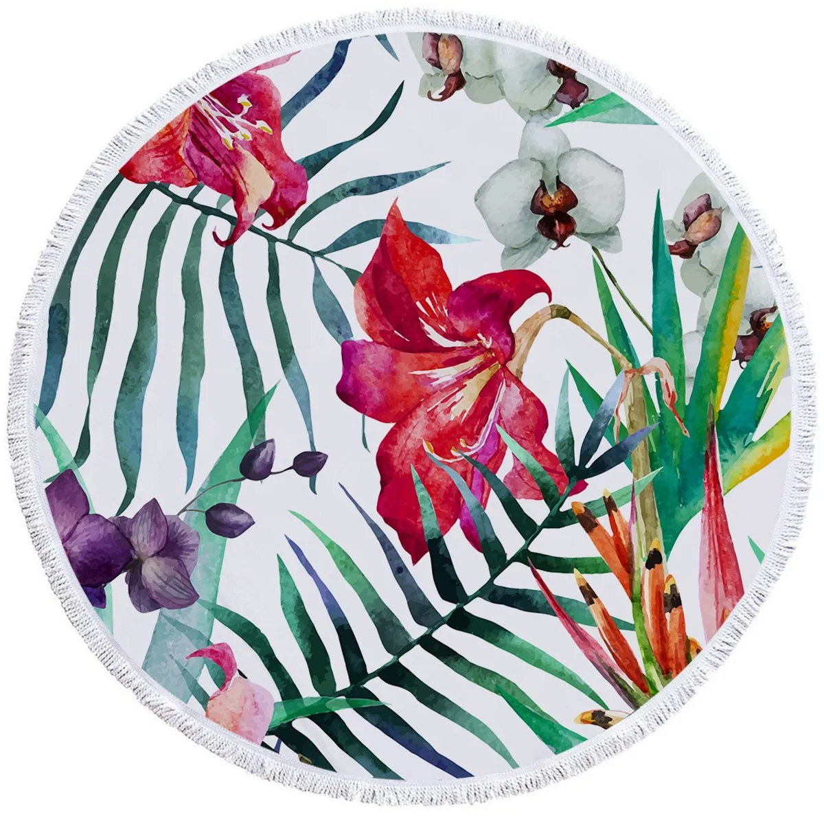 Tropical Floral Round Beach Towel