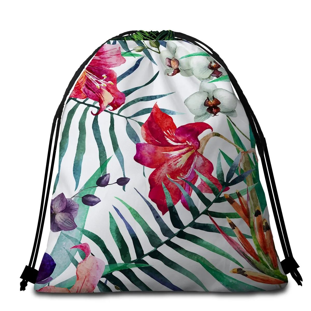 Tropical Floral Round Beach Towel