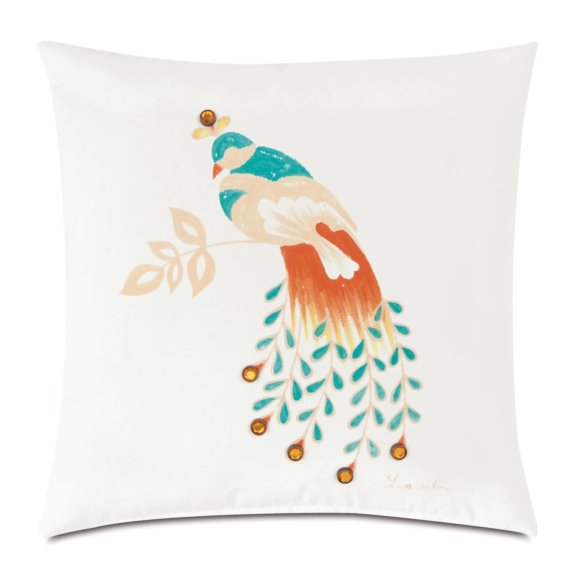 Tropical Hand-Painted Peacock Outdoor Throw Pillow Cover 18x18