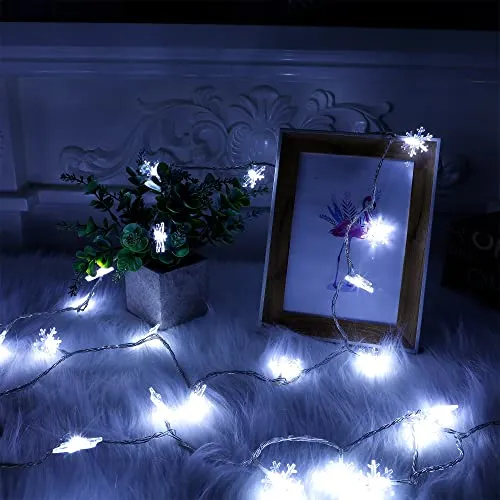 Twinkle Star 100 LED Christmas Snowflake String Lights, 49 FT Plug in Fairy Light Waterproof, Extendable for Indoor Outdoor Holiday Wedding Party, Xmas Tree, New Year, Garden Decorations (White)