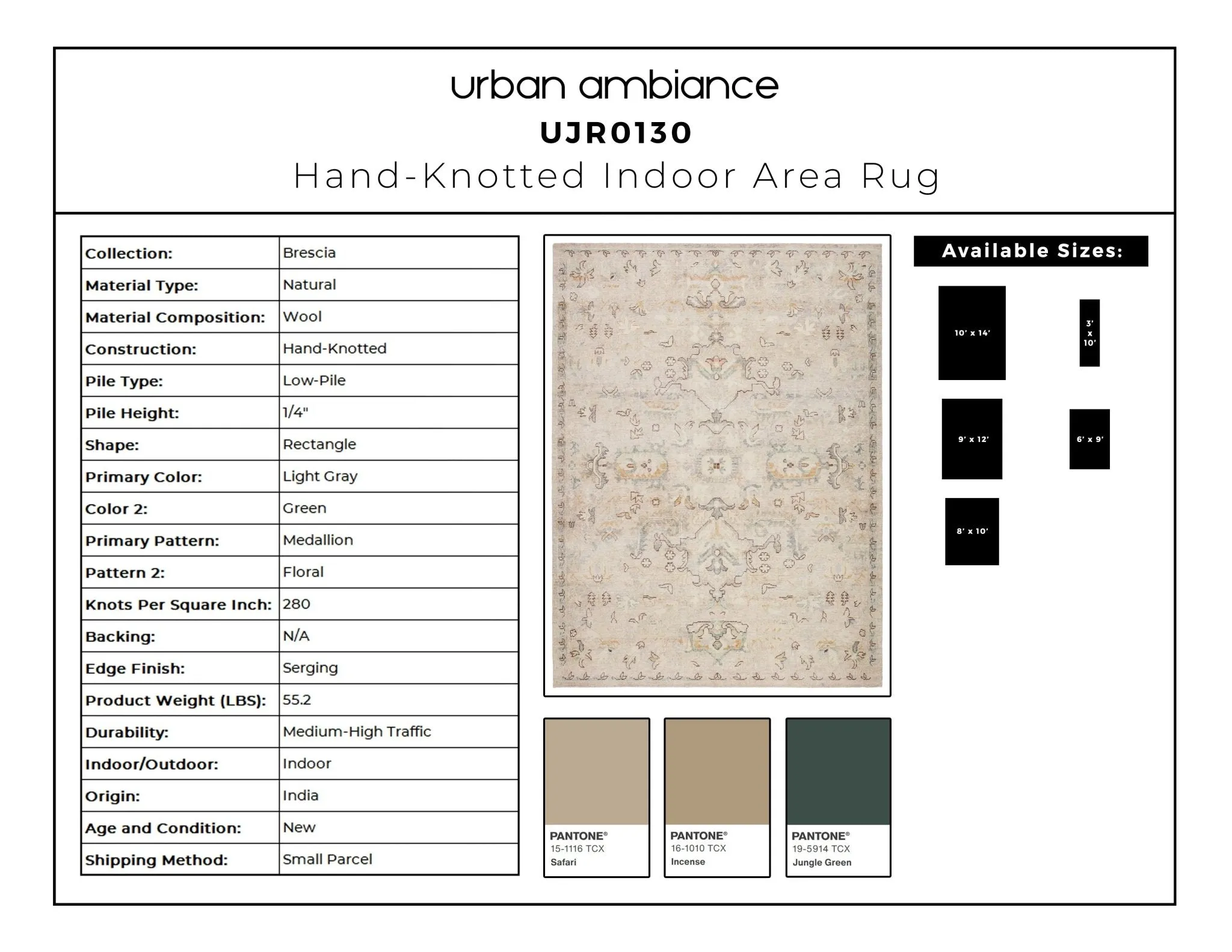 UJR0130 Luxury Hand-Knotted Natural Low-Pile Rug