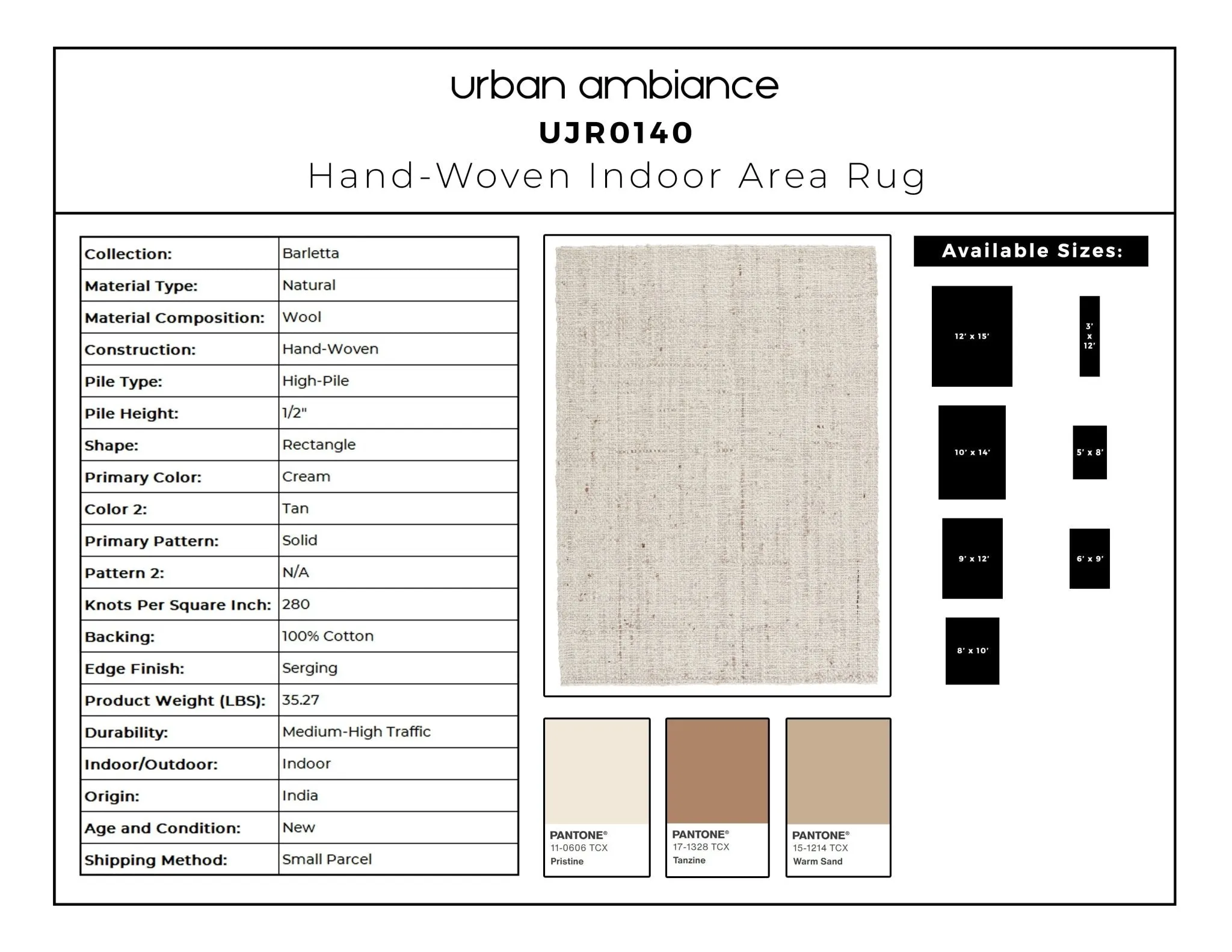 UJR0140 Luxury Hand-Woven Natural High-Pile Rug