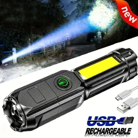 USB Rechargeable Waterproof Flashlight with Zoomable LED for Outdoor Activities