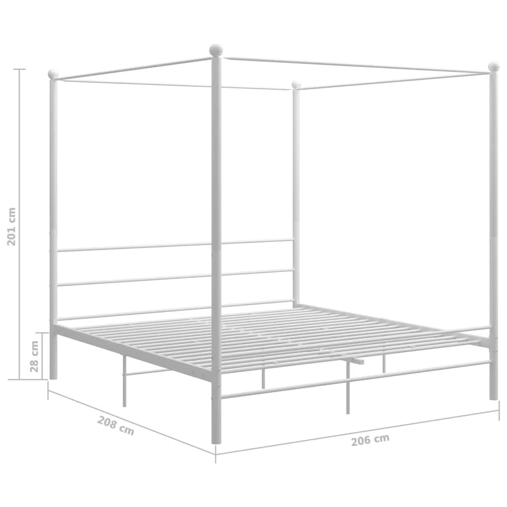 vidaXL Canopy Bed Frame without Mattress White Metal 200x200 cm