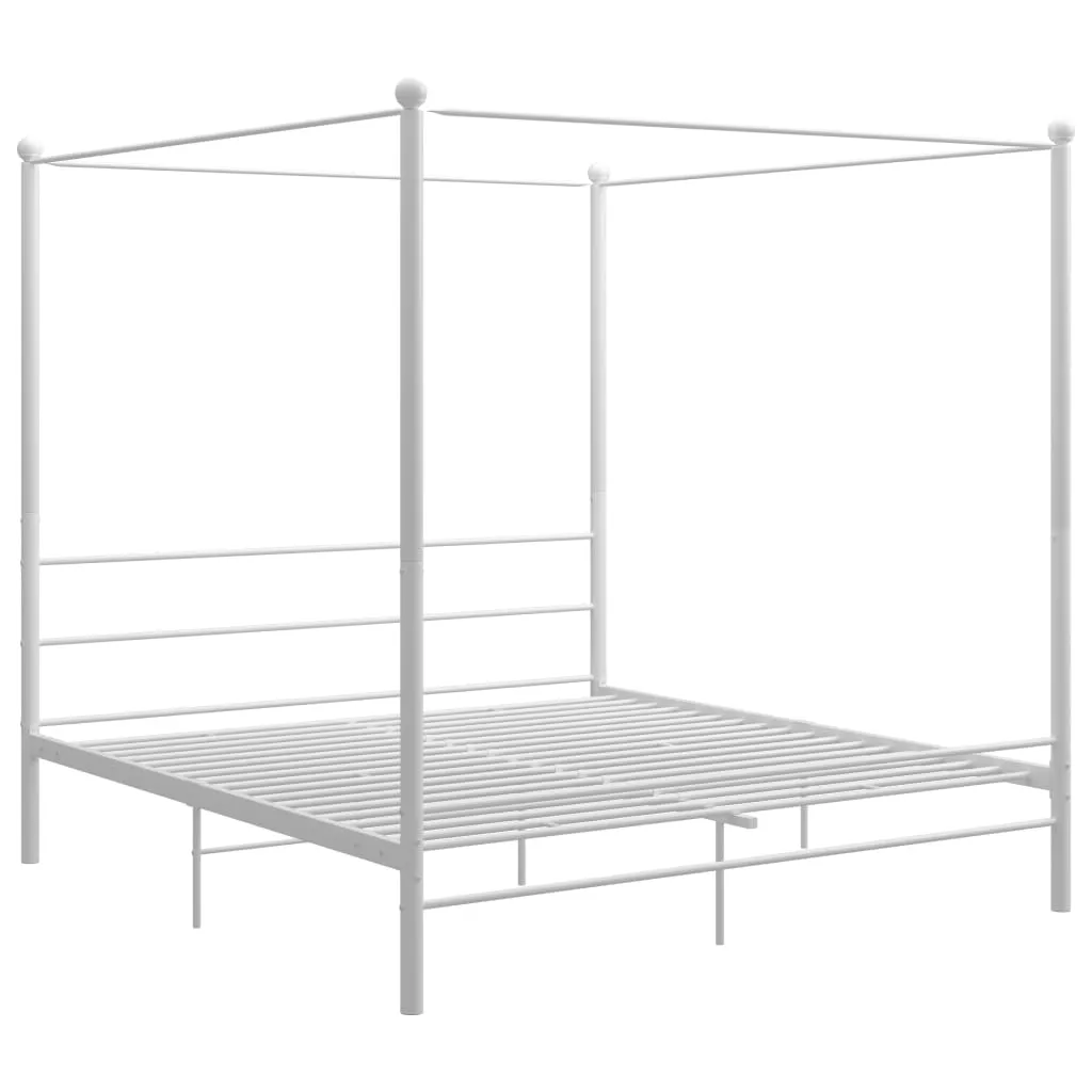 vidaXL Canopy Bed Frame without Mattress White Metal 200x200 cm