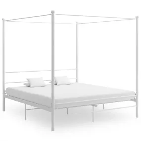 vidaXL Canopy Bed Frame without Mattress White Metal 200x200 cm