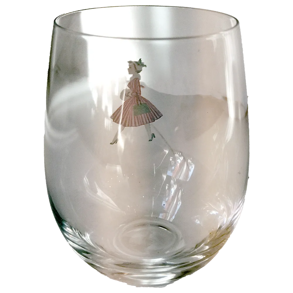 Vintage Christmas Lady Stemless Wine Glass