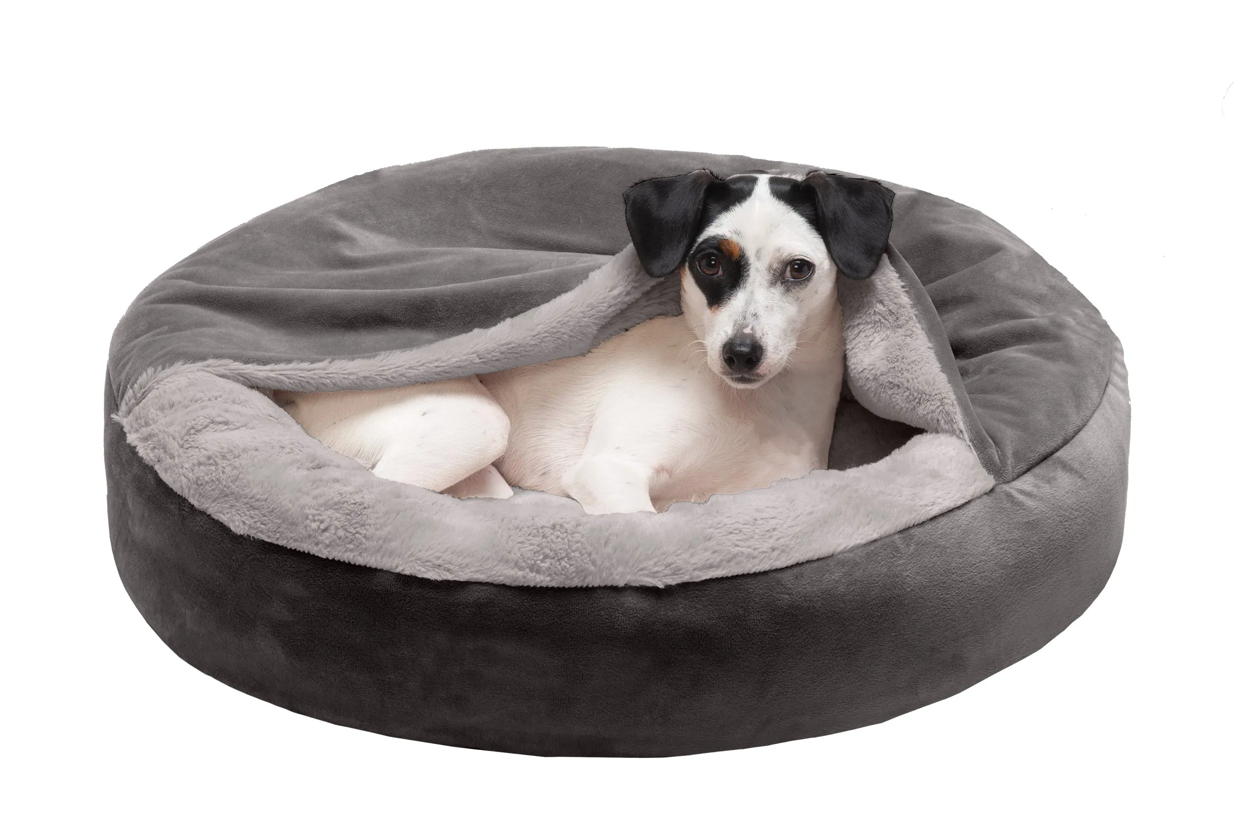 Wave Faux Fur & Velvet Hooded Donut Dog Bed