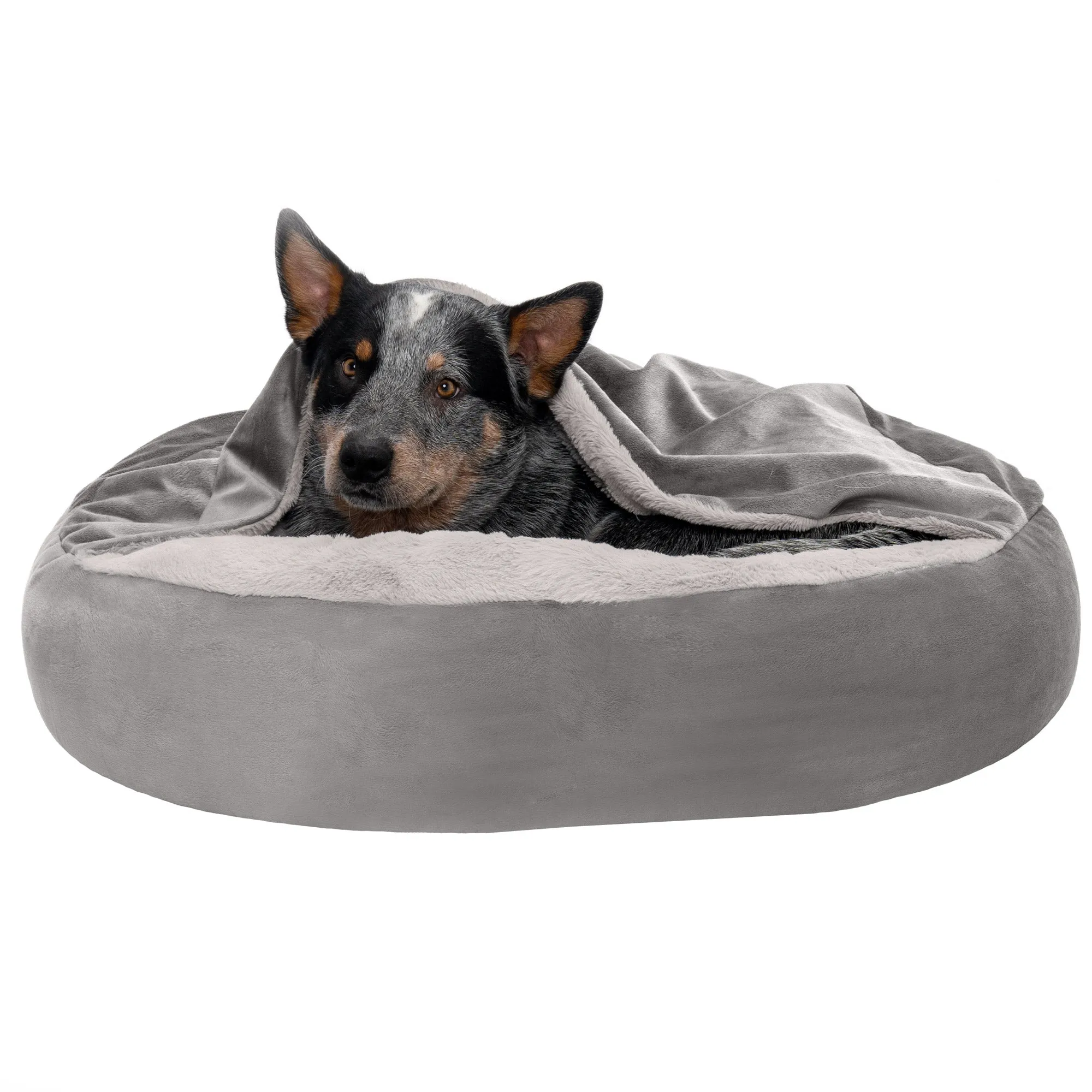 Wave Faux Fur & Velvet Hooded Donut Dog Bed