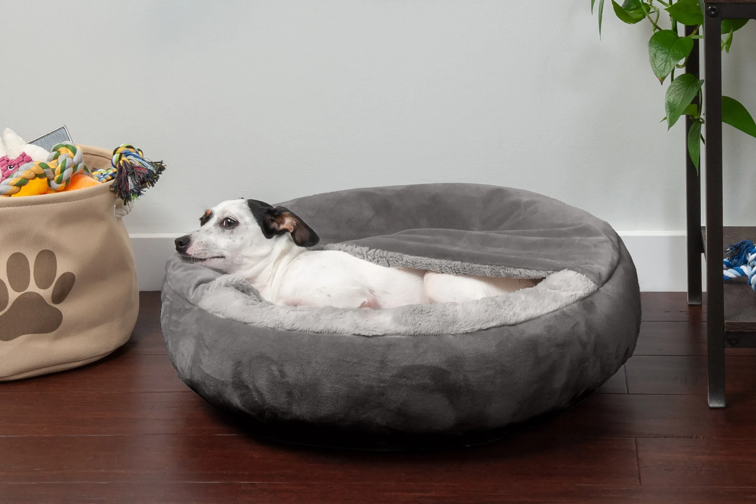 Wave Faux Fur & Velvet Hooded Donut Dog Bed