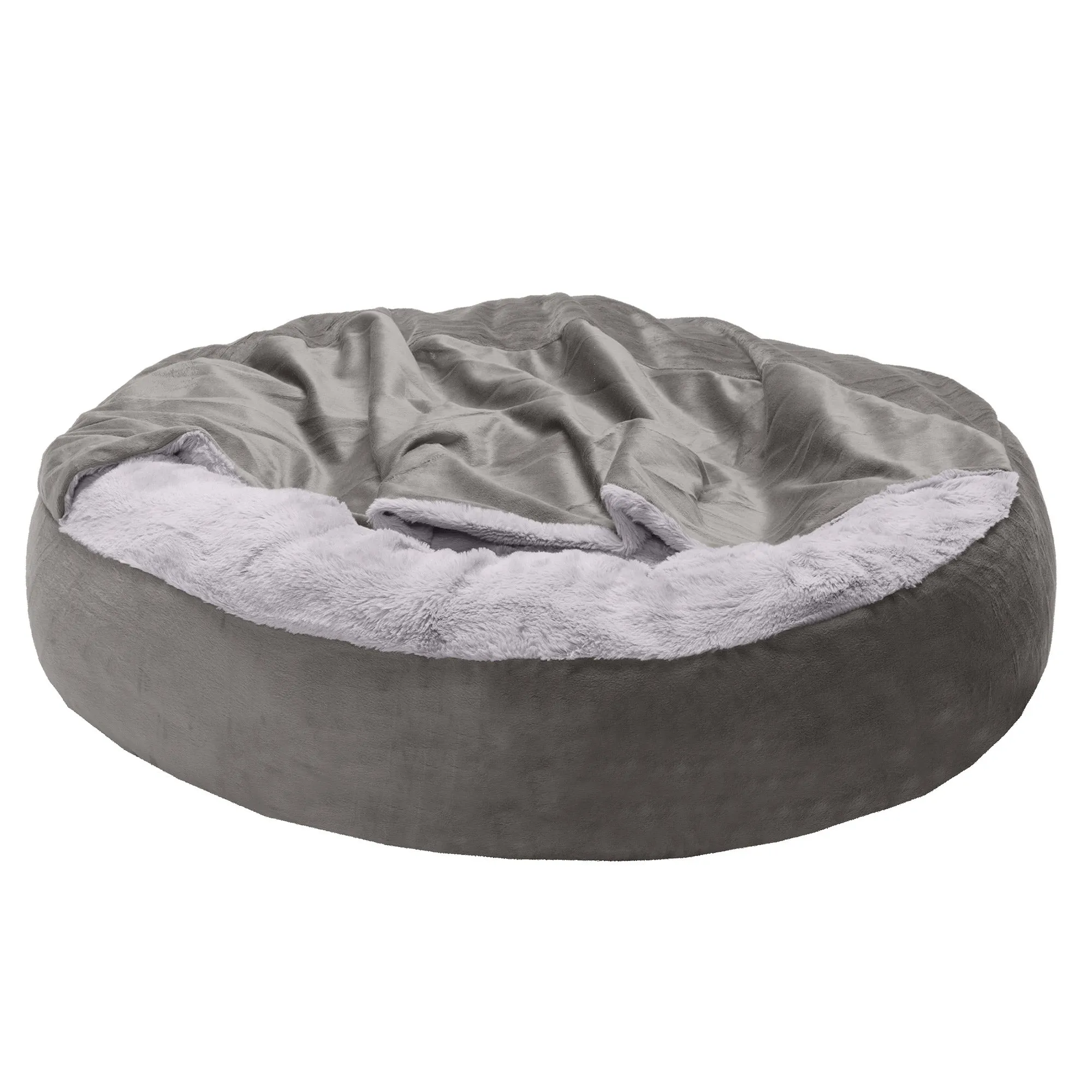 Wave Faux Fur & Velvet Hooded Donut Dog Bed