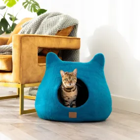 Whimsical Cat Ear Cave Bed - Ocean Blue