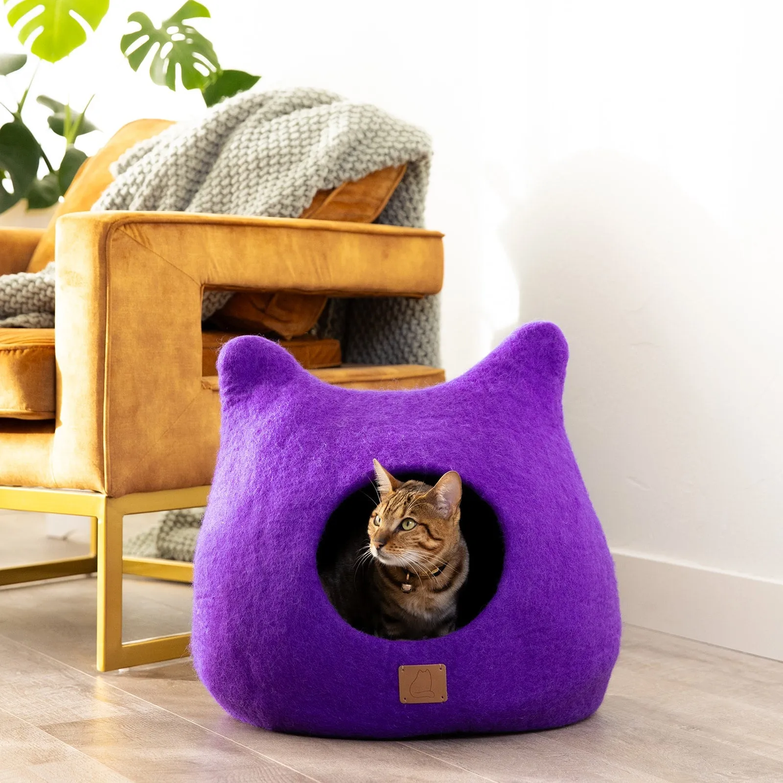 Whimsical Cat Ear Cave Bed - Plum Purple