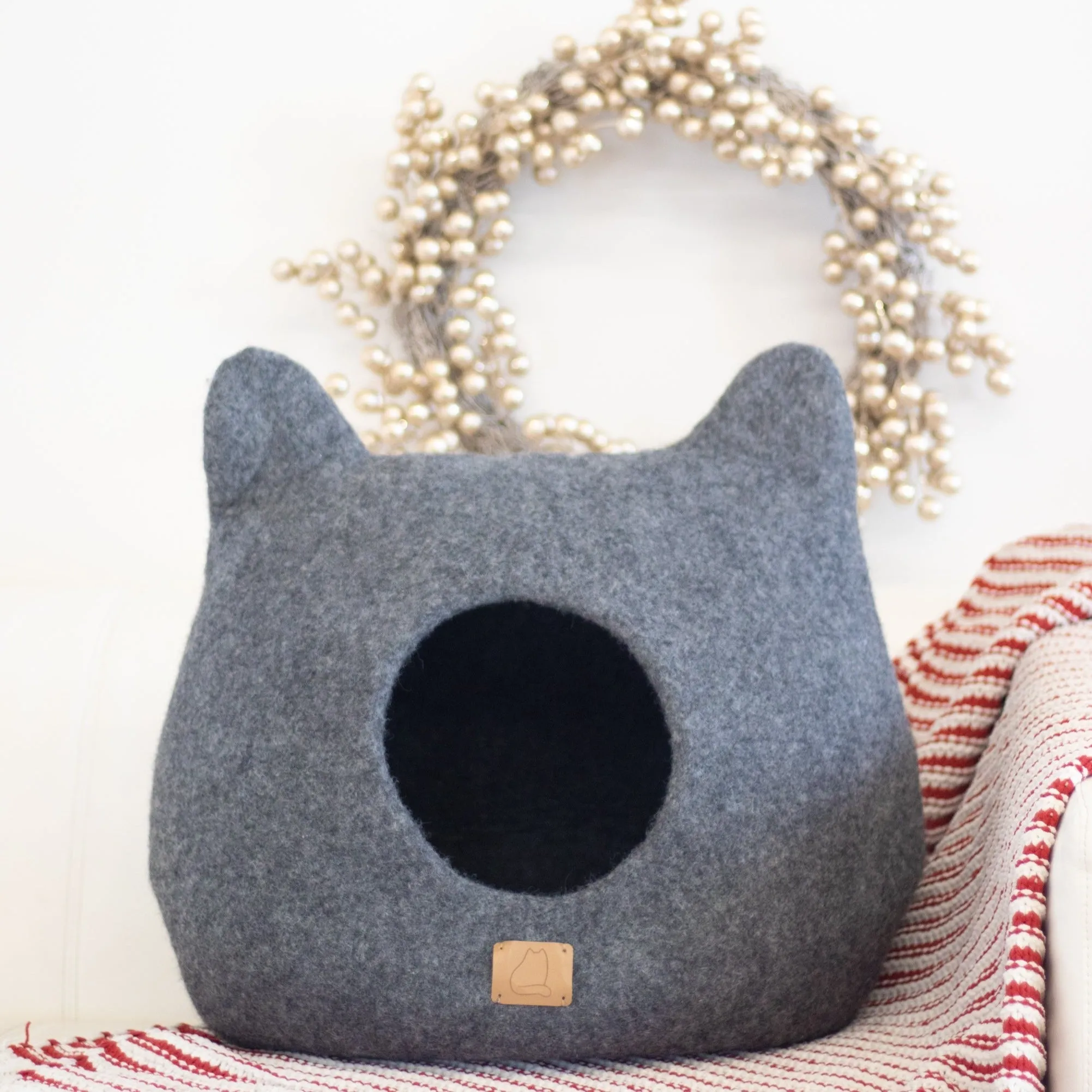 Whimsical Cat Ear Cave Bed - Stone Gray