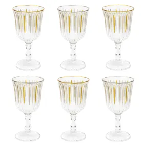 White & Gold Striped Wine Glasses - 6 Pack