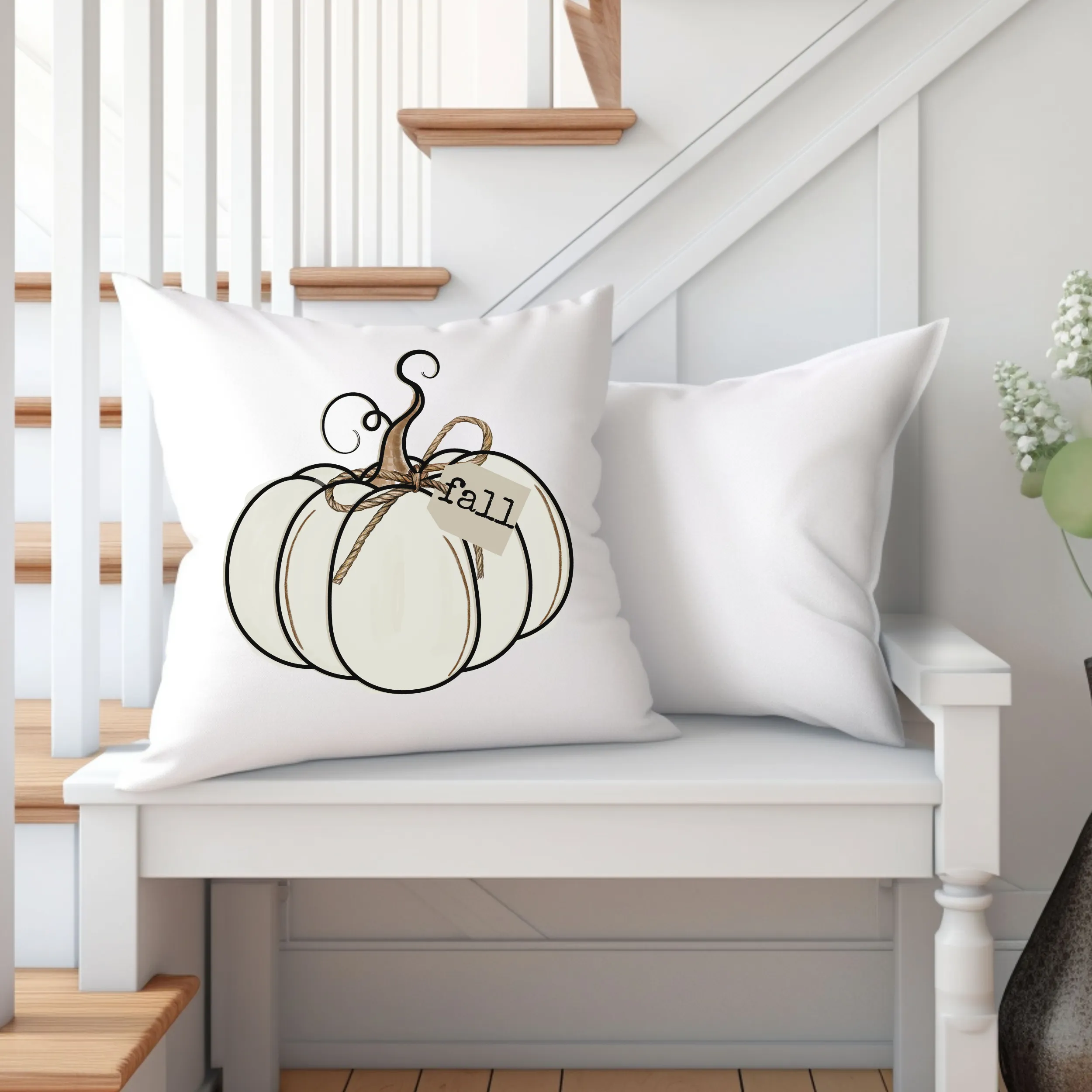 White Pumpkin Fall Pillow Covers, Country Square covers, Modern Farmhouse Decor Pillowcase Set, Farmhouse Pumpkins