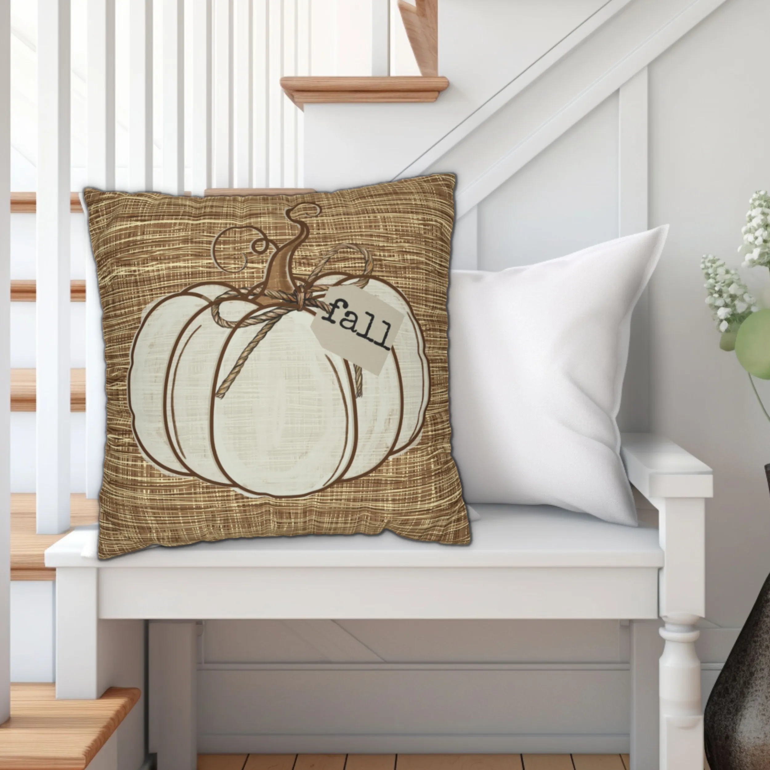 White Pumpkin Fall Pillow Covers, Country Square covers, Modern Farmhouse Decor Pillowcase Set, Farmhouse Pumpkins