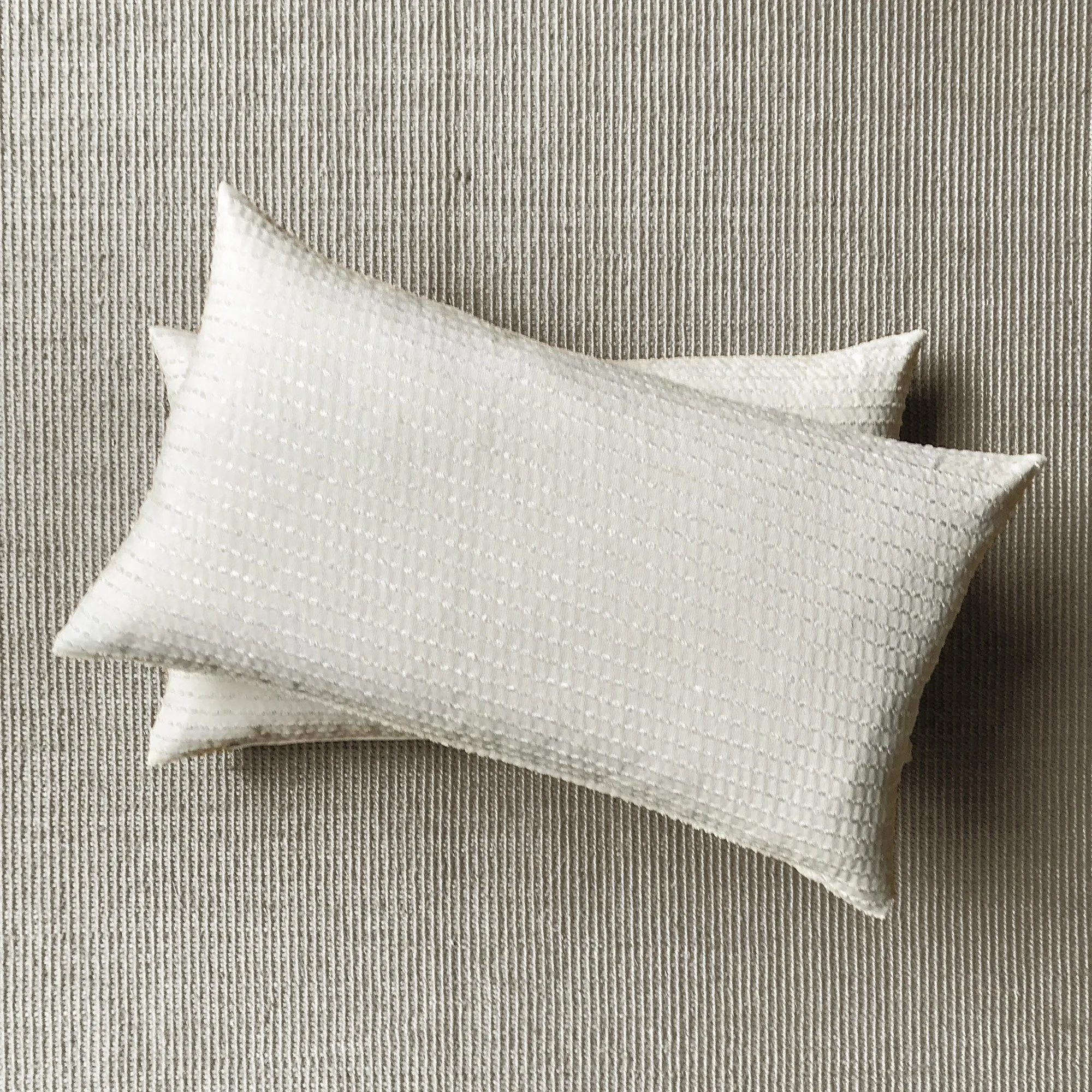 White Textured Stitch Stripe Lumbar Pillow Cover 15x26