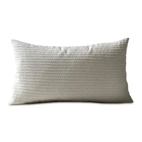 White Textured Stitch Stripe Lumbar Pillow Cover 15x26