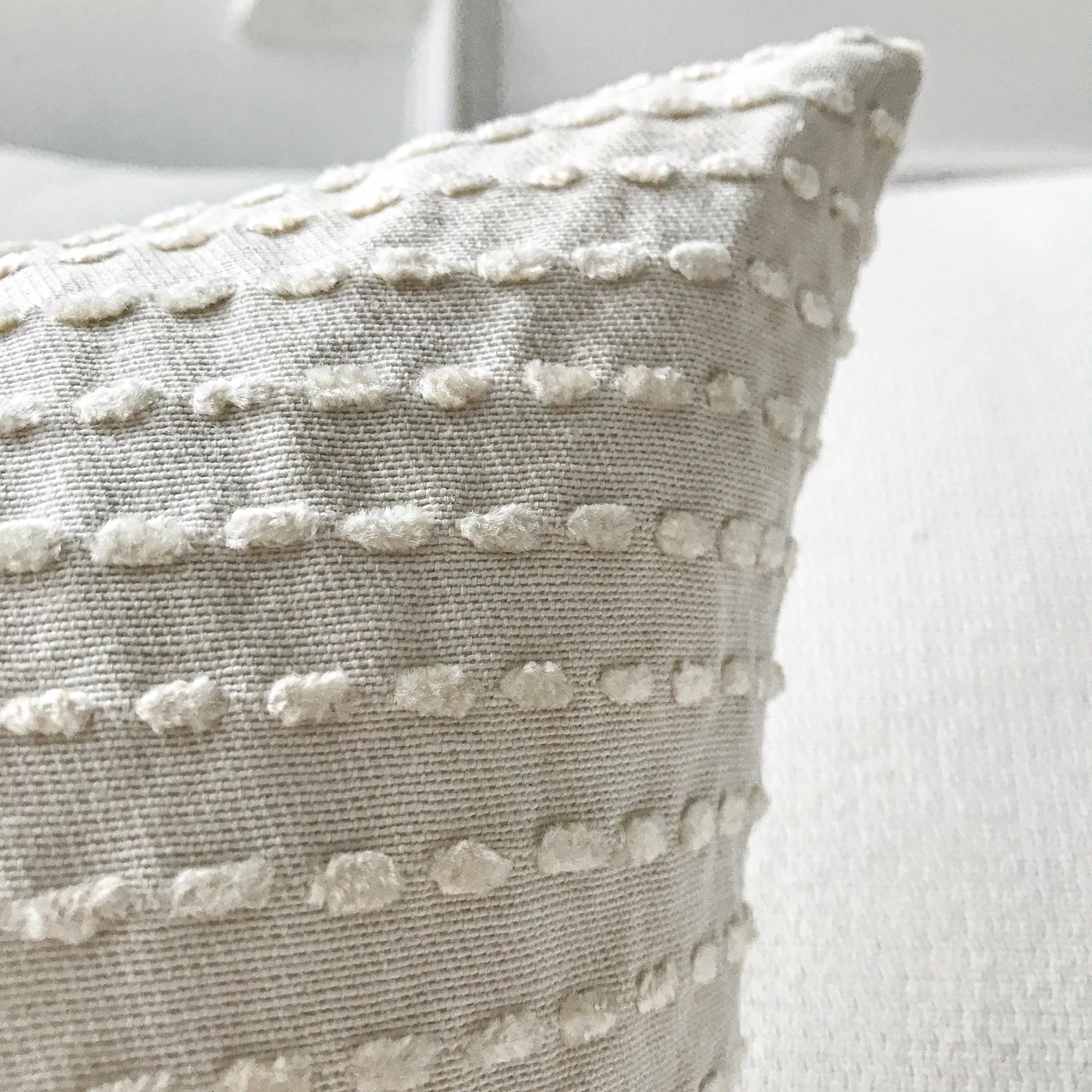 White Textured Stitch Stripe Lumbar Pillow Cover 15x26