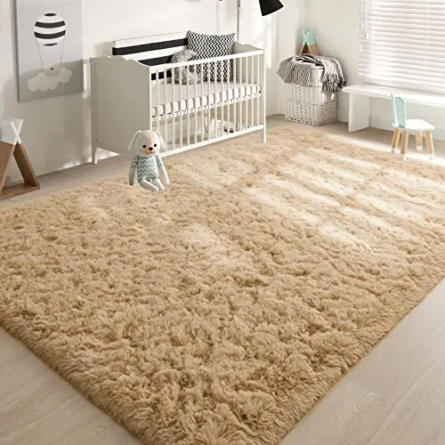 YJ.GWL Soft Area Rugs for Living Room Bedroom Plush Fluffy Rug 5x8 Feet, Beige Shag Rug Carpet Non Shedding for Nursery Playroom Dorm, Indoor Modern Fuzzy Rug for Kids Girls Room Home Decor