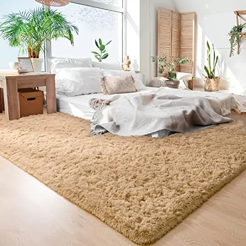 YJ.GWL Soft Area Rugs for Living Room Bedroom Plush Fluffy Rug 5x8 Feet, Beige Shag Rug Carpet Non Shedding for Nursery Playroom Dorm, Indoor Modern Fuzzy Rug for Kids Girls Room Home Decor